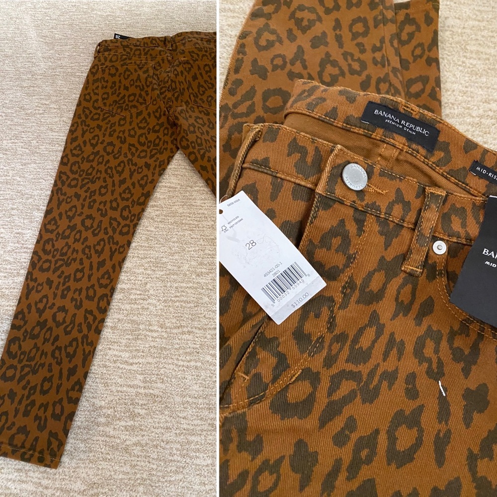 NWT Banana Republic Mid Rise, Skinny, Crop animal print jeans/pants Sz 28